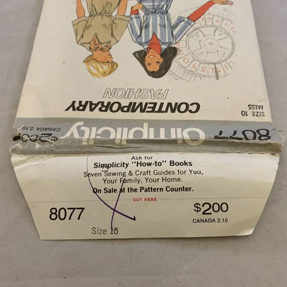 Simplicity Vintage 8077 Sewing Pattern Misses Pullover Top Pants Shorts Size 10